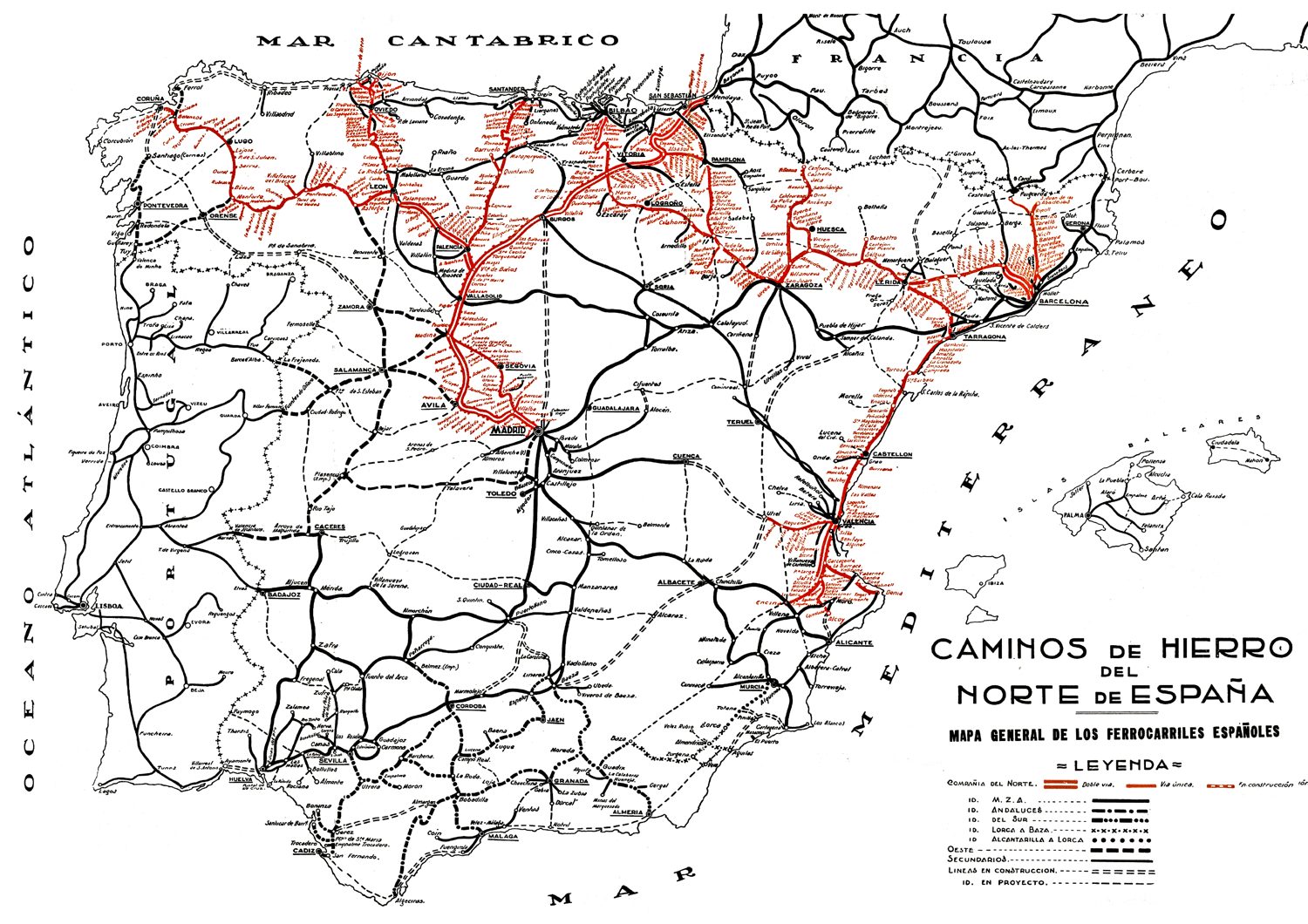 Red ferroviaria Península Ibérica 1931